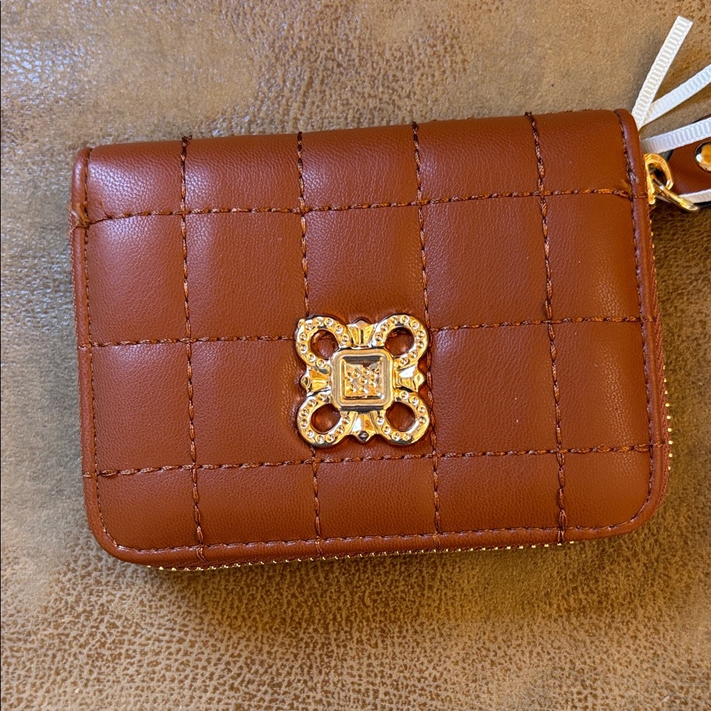 Elegant Brown Quilted Wallet with Gold Accent